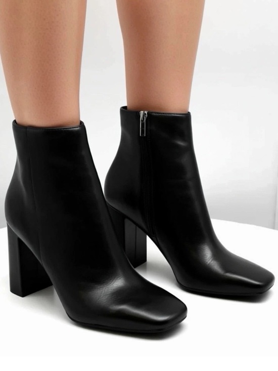 Marc Fisher Shoes - Marc Fisher Black Leather Nebula Ankle Bootie Square-Toe Block Heel NWT Size 10